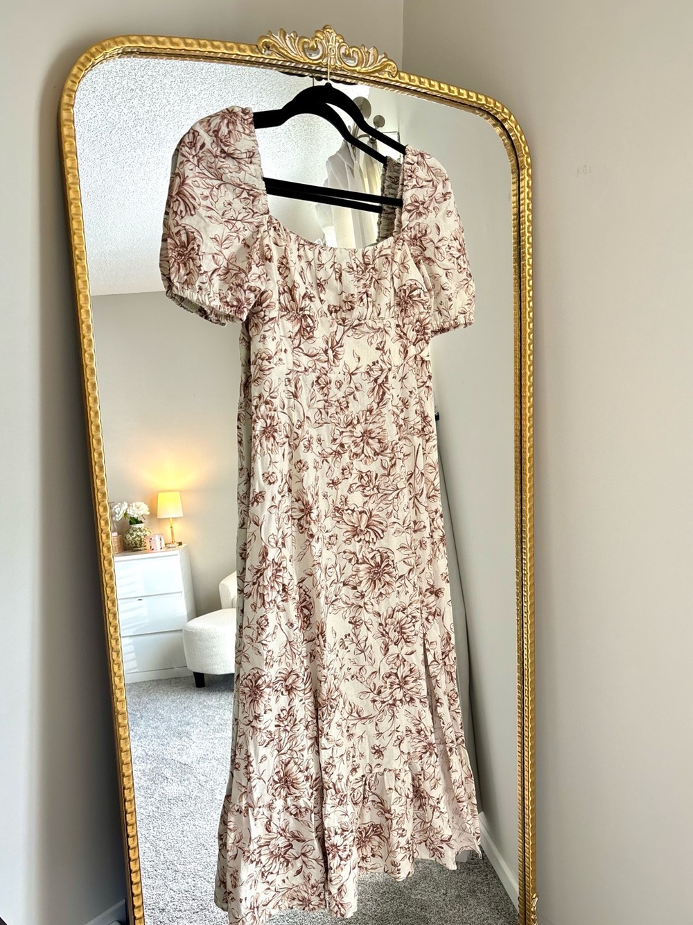 London Times NWT Cream Midi Dress with Brown Floral Print